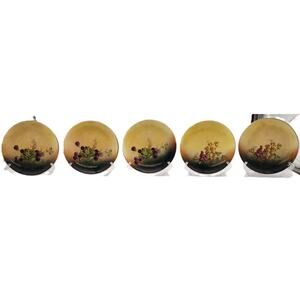 Set of 5 Vintage Hand-Painted Fruit Plates Grapes & Berries 6.5" Gold Trim Glaze